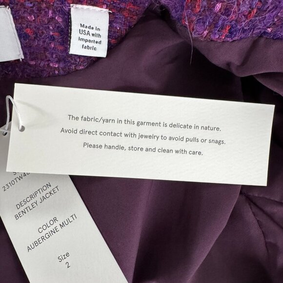 Veronica Beard Bentley Double Breasted Tweed Jacket Size 2 Aubergine NWT CJ-2131 - Picture 14 of 16